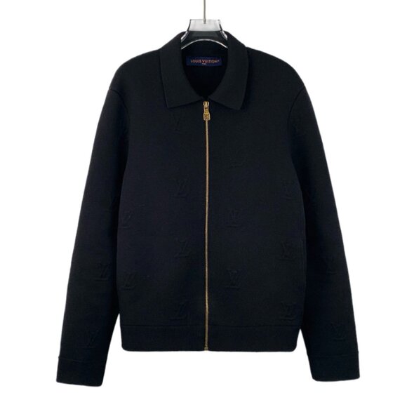 Louis Vuitton Black embossed logo all-over print wool zip-up jacket - Picture 1 of 8